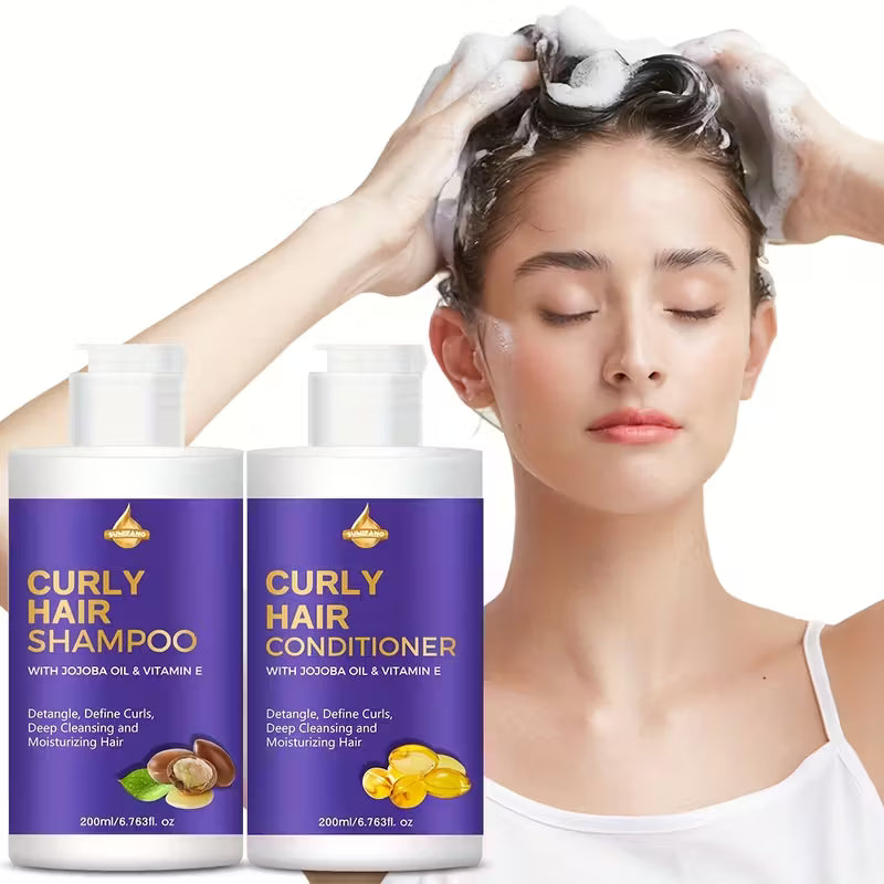 Curly Hair Shampoo and Conditioner Set with Jojoba Oil and Vitamin E