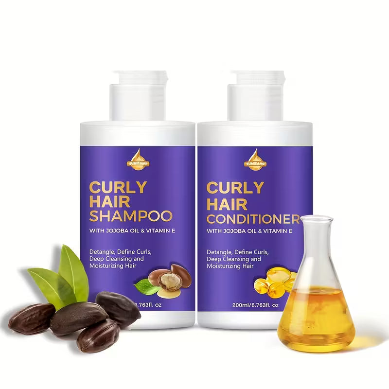 Curly Hair Shampoo and Conditioner Set with Jojoba Oil and Vitamin E